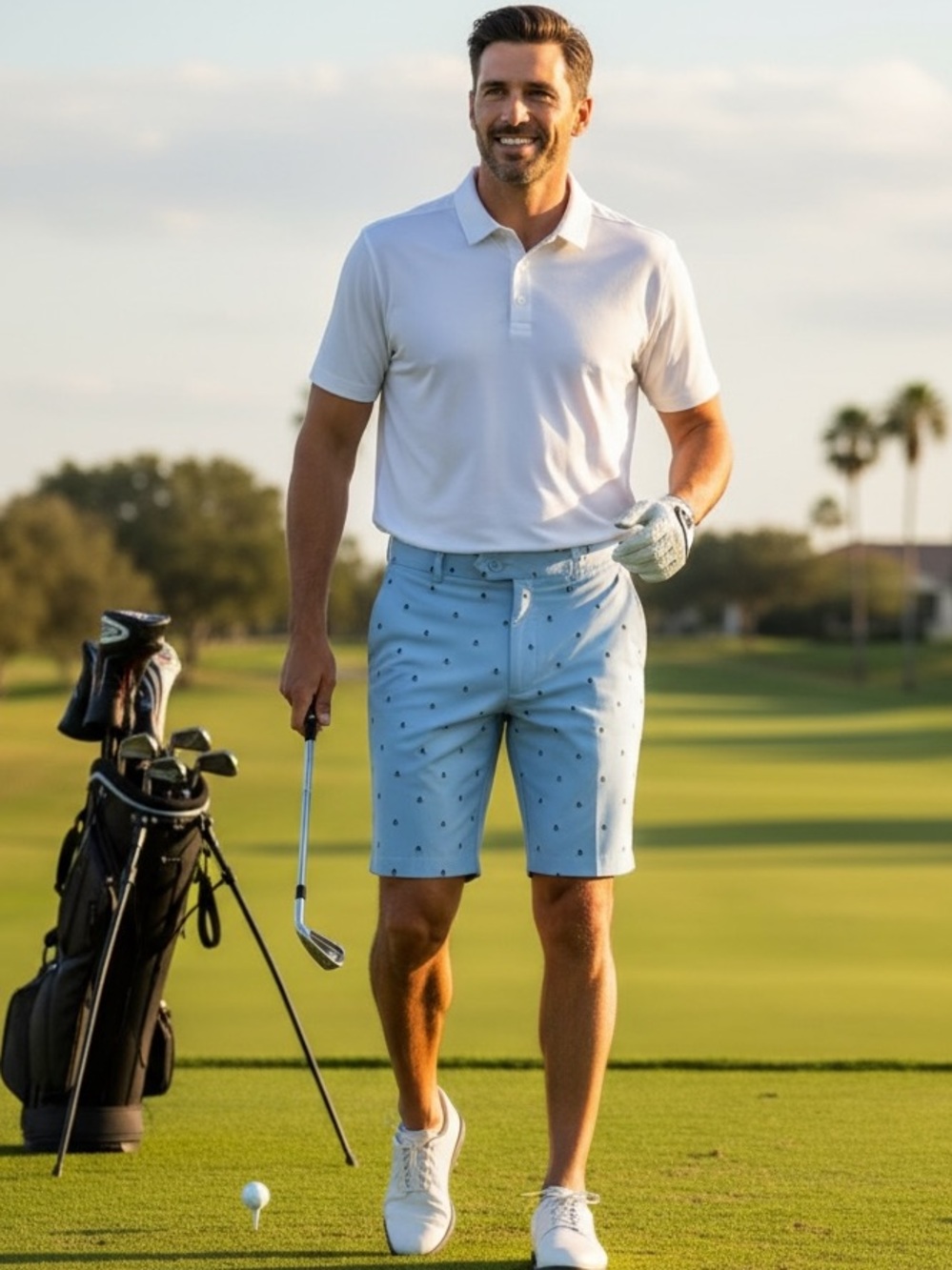 G/FORE Men's Skull & T's Maverick 4-Way Stretch Short in the "Sky" colorway